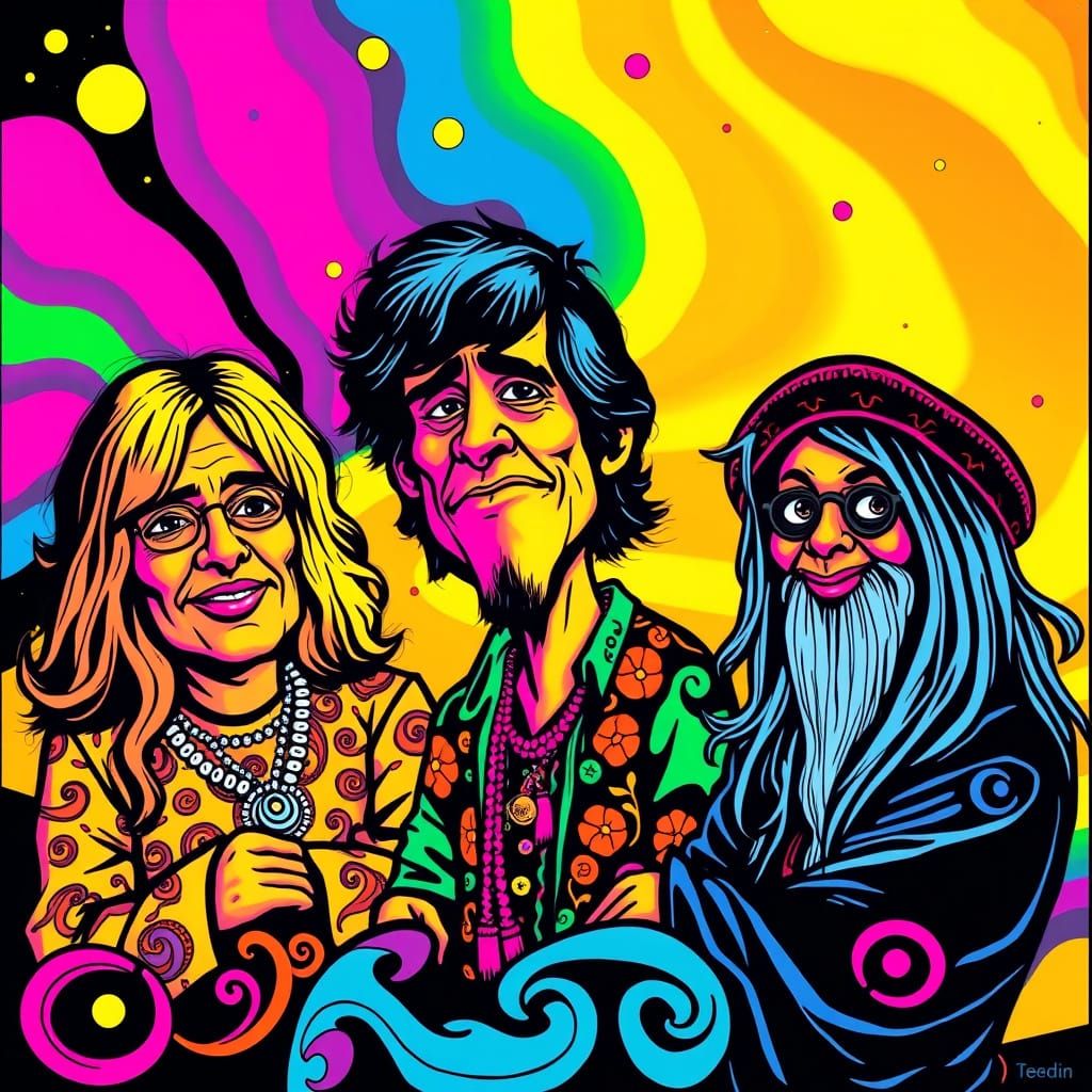 Dayglo Hippies in Psychedelic Black Velvet Poster Art