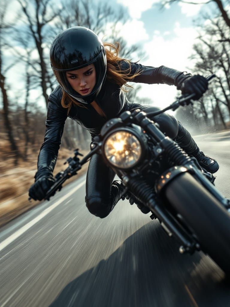 Motorcycle Rider Leaning into Turn: Cinematic Realism