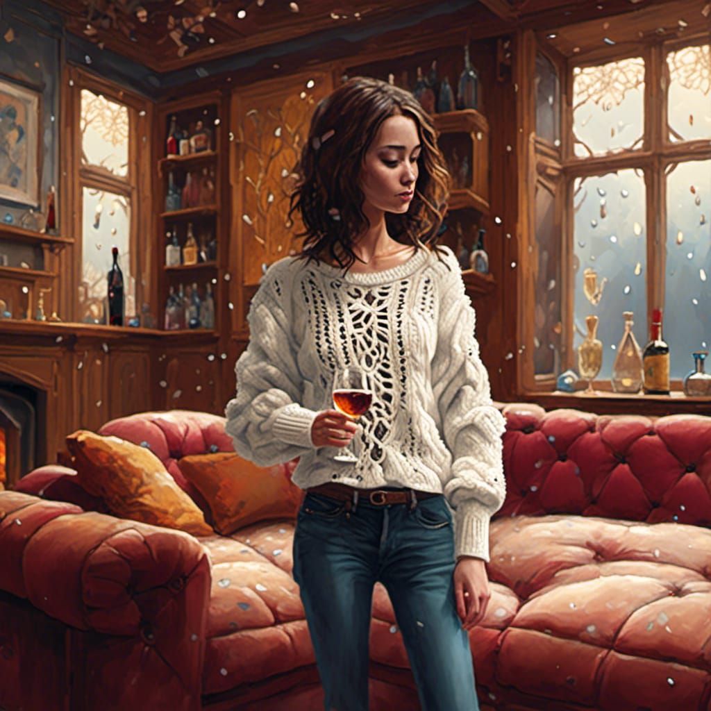 Woman with Wine Glass in Photorealistic Style