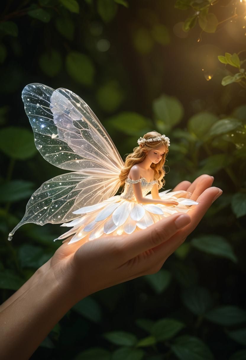 Bioluminescent Fairy in Woman's Hand: Digital Art