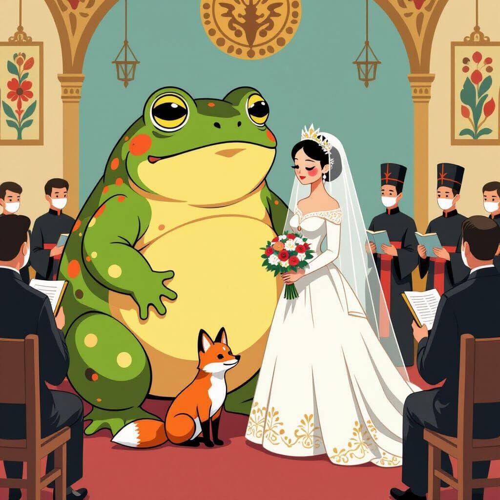Toad and Fox Wedding Ceremony as Fauvist Painting