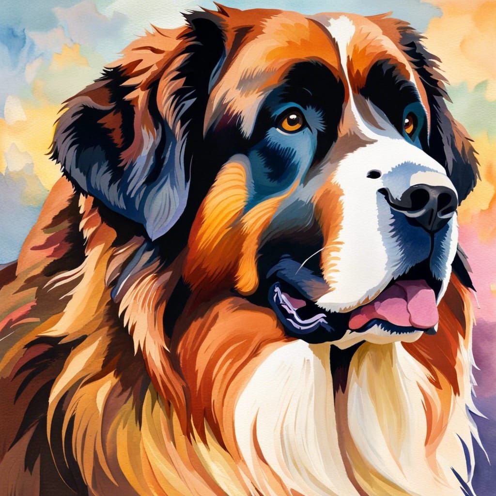 Friendly Saint Bernard Dog in Gouache Style