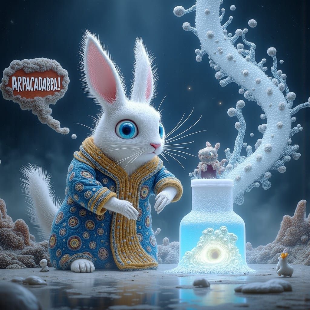 Regal Hare Alchemist in Frosty Robe Unleashes Icy Magic