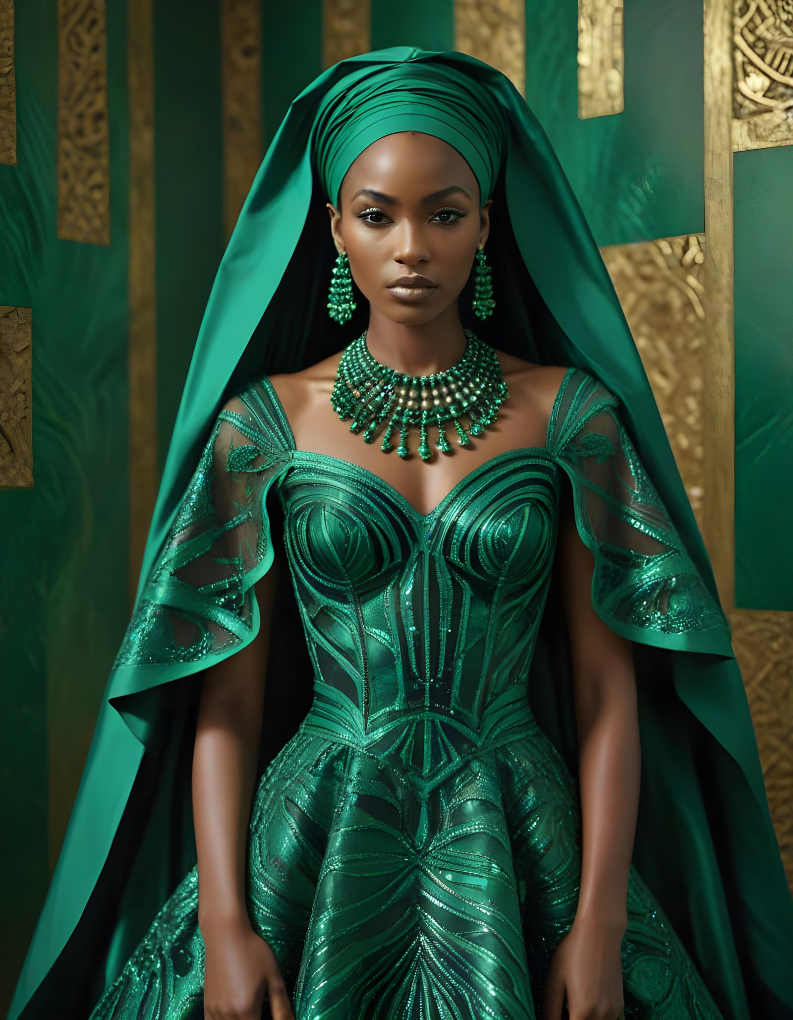 Surreal Portrait of an African Bride in a Malachite Gown