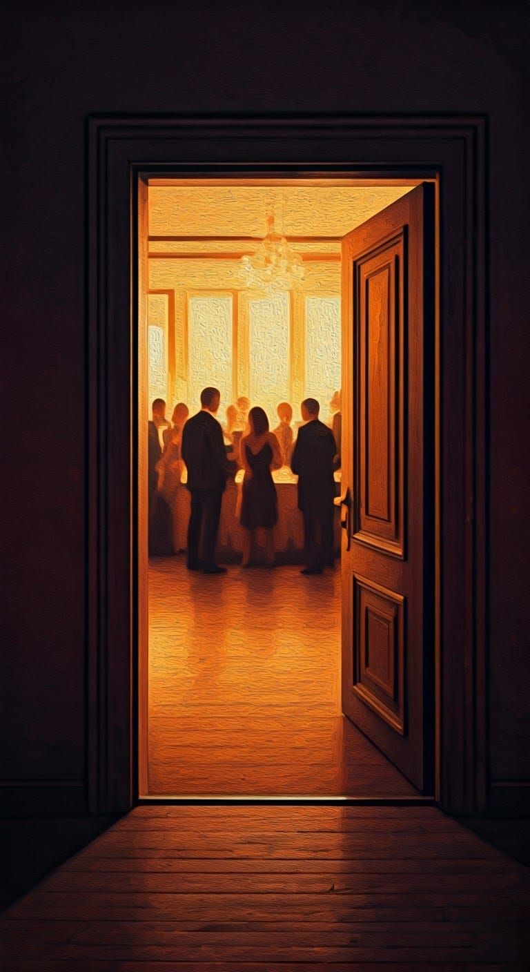 Neo-Expressionist Nighttime Scene with Warm Orange Glow