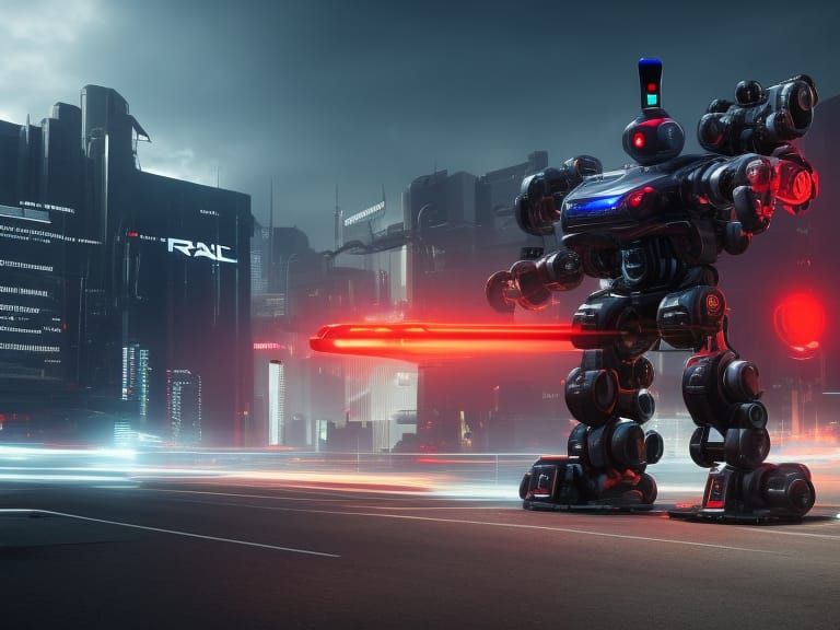 Epic Sci-Fi Robot Stop Sign Standoff in Cinematic Style