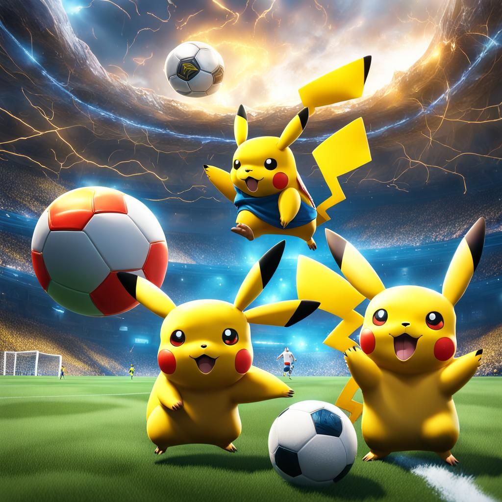 Pikachu Plays Soccer: Detailed Fantasy Art