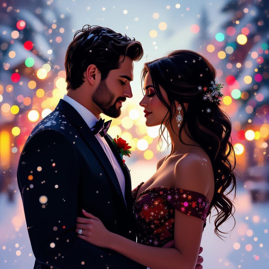 Silhouetted Couple in Vibrant Christmas Splash Art