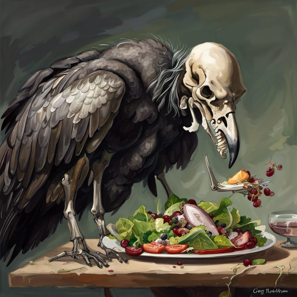 Sinister Black Vulture Skeleton Feast