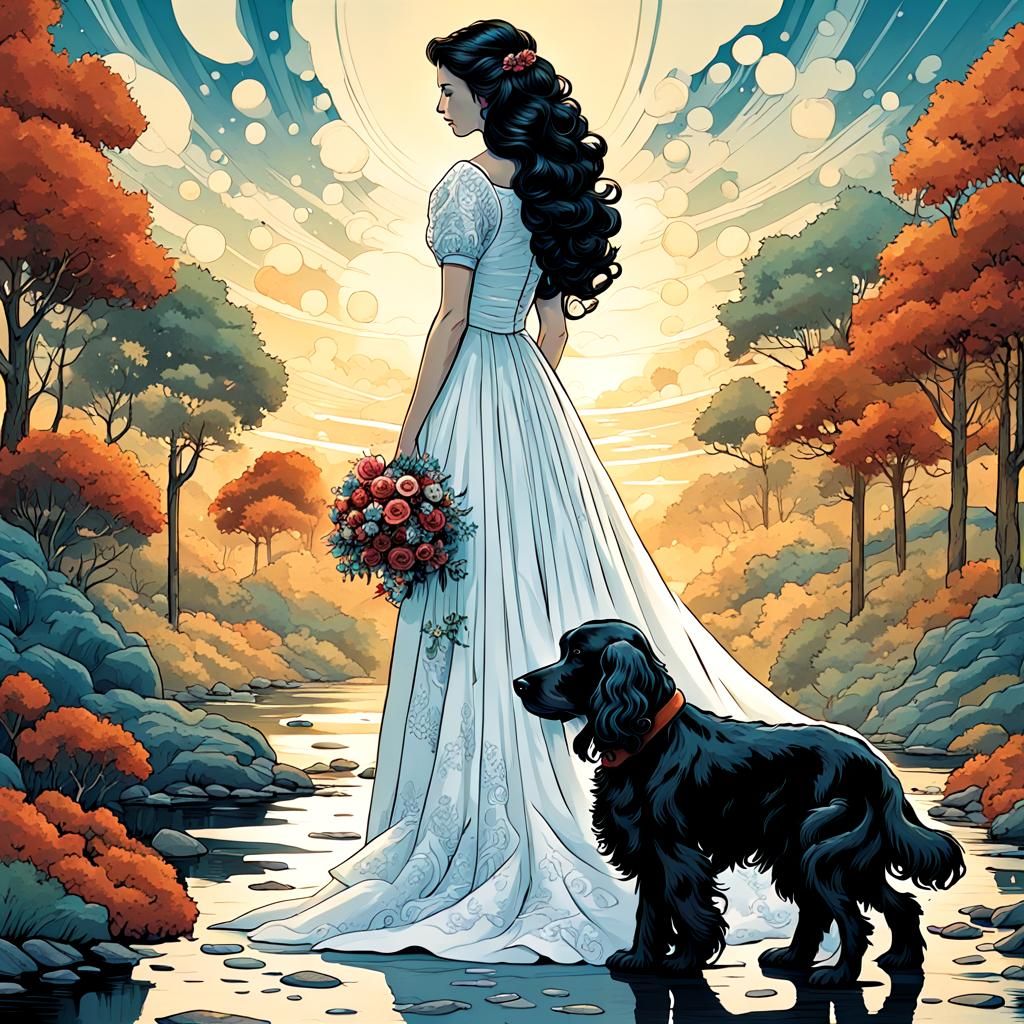 Woman and Dog in Comic Book Art Style