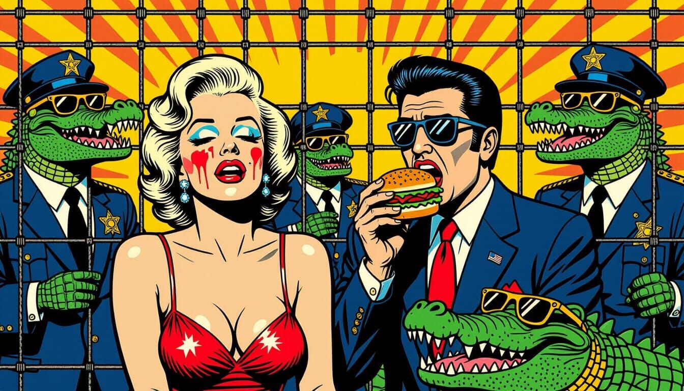 Absurd Comic Book Prison with American Icons