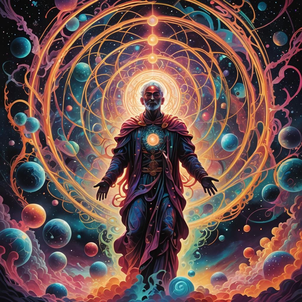 Cosmic Surrealist Illustration of Paradoxes in Visionary Art