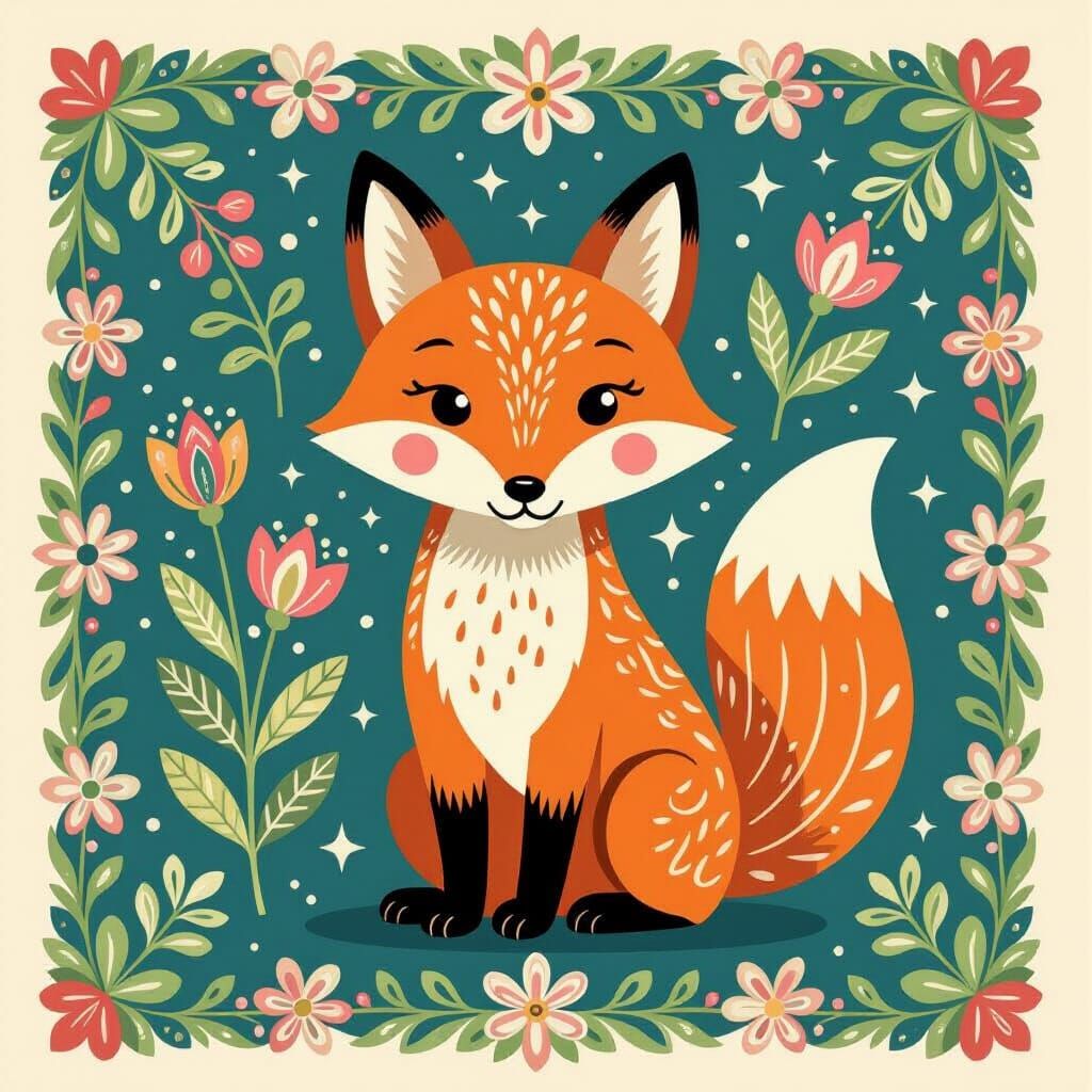 Scandinavian Folk Art Easter Fox Illustration