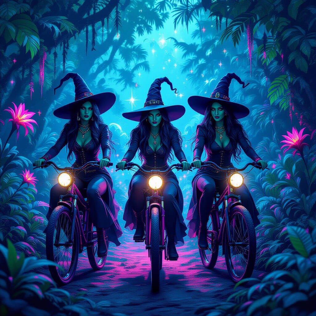 Wicked Witches in Psychedelic Neon Jungle