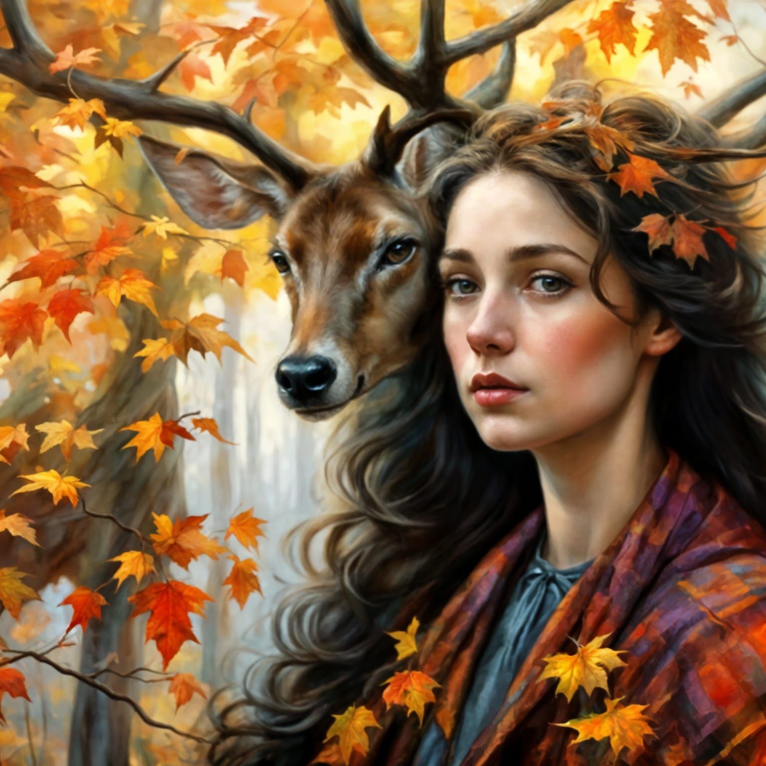Celtic Goddess Flidais in Vibrant Autumn Landscape
