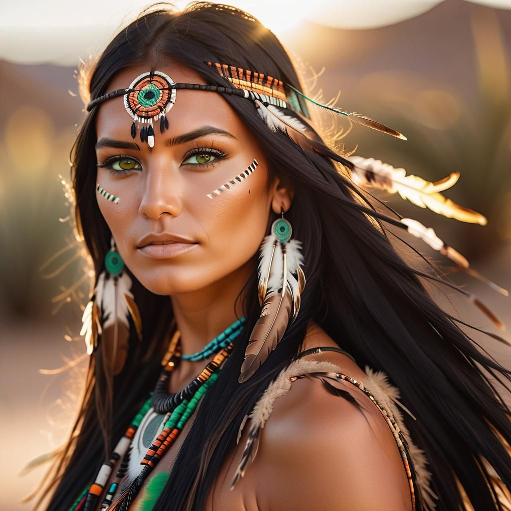 Native American Woman Portrait in Golden Light