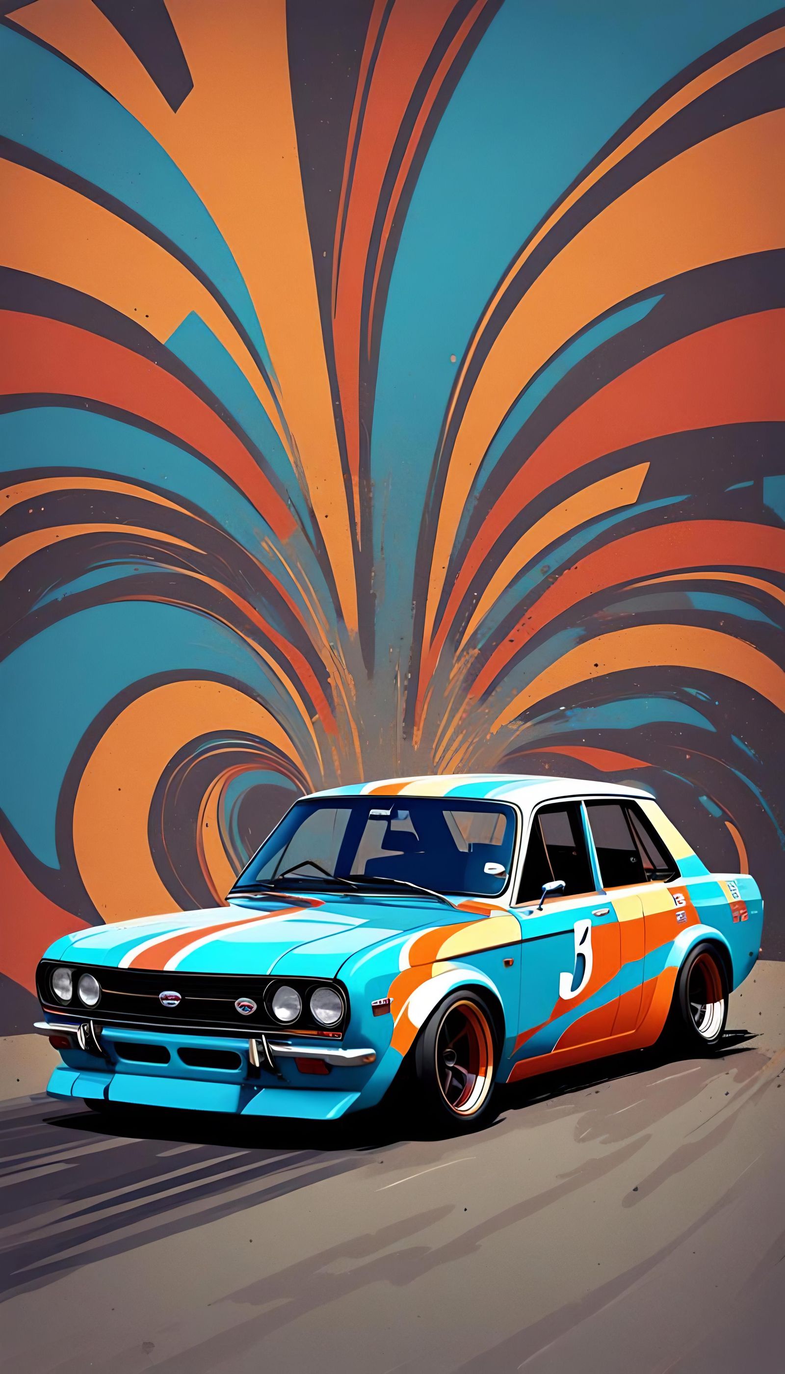 Racing Datsun 510 in Abstract Art Style