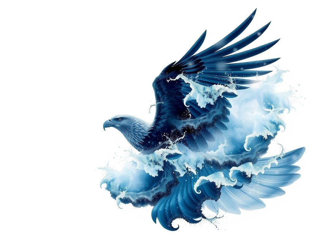 Ethereal Eagle Silhouette Amidst Turbulent Ocean Waves