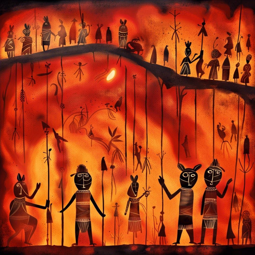 Aboriginal Cave Painting of a Puppet Show