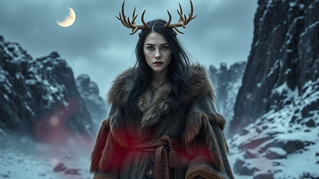Nordic Spirit Woman in Snowy Icelandic Valley