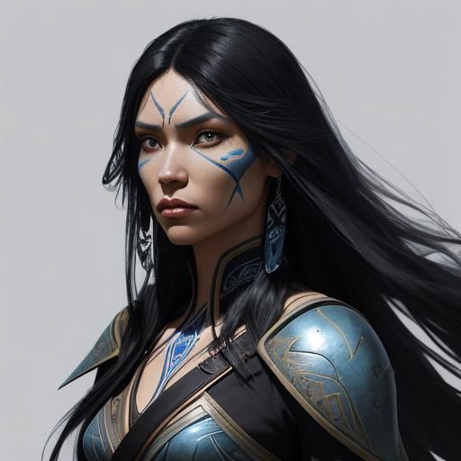 Indigenous Woman Warrior: Detailed Digital Concept Art