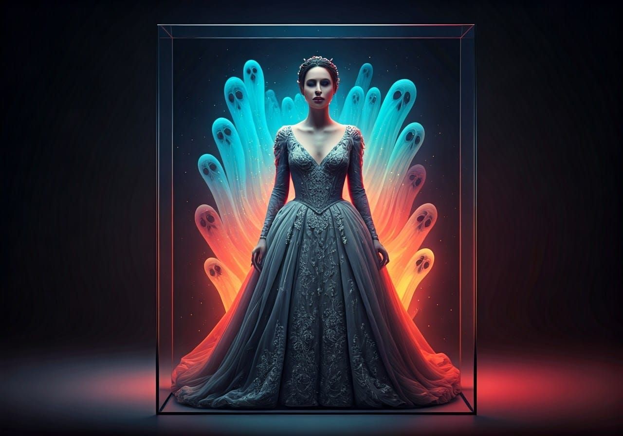 Imposing Woman in Glass Cube, Digital Art