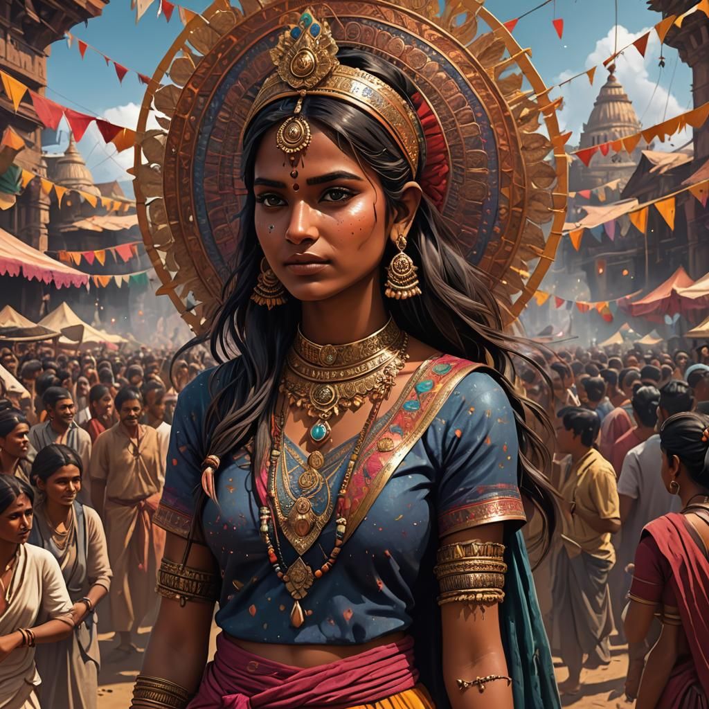 Indian Girl at Festival: Detailed Matte Painting