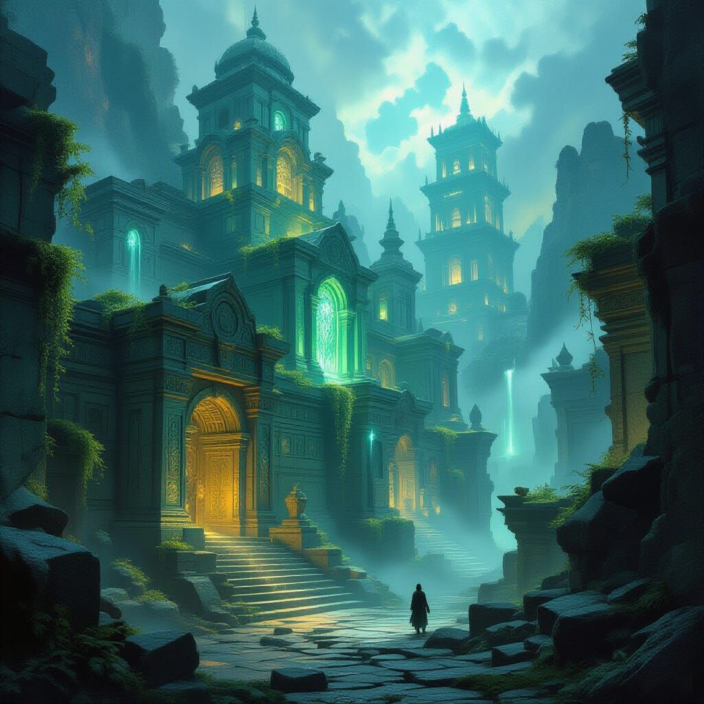 Magically Reawakened Lost City in Fantasy Concept Art Style