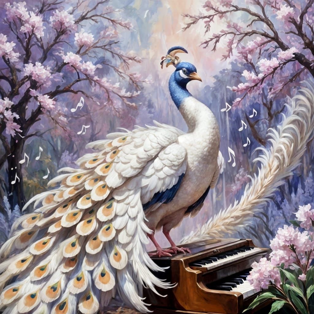 Albino Peacock Song in Modern Art Style
