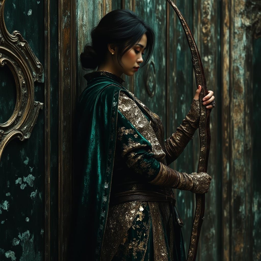 Crystal Archer in Noir Alleyway, Gothic Art