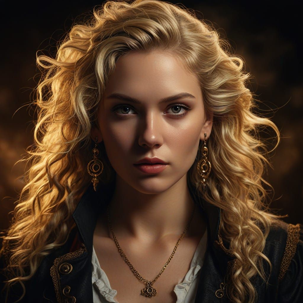 Beautiful Blond Pirate Posing in Dramatic Studio Lighting