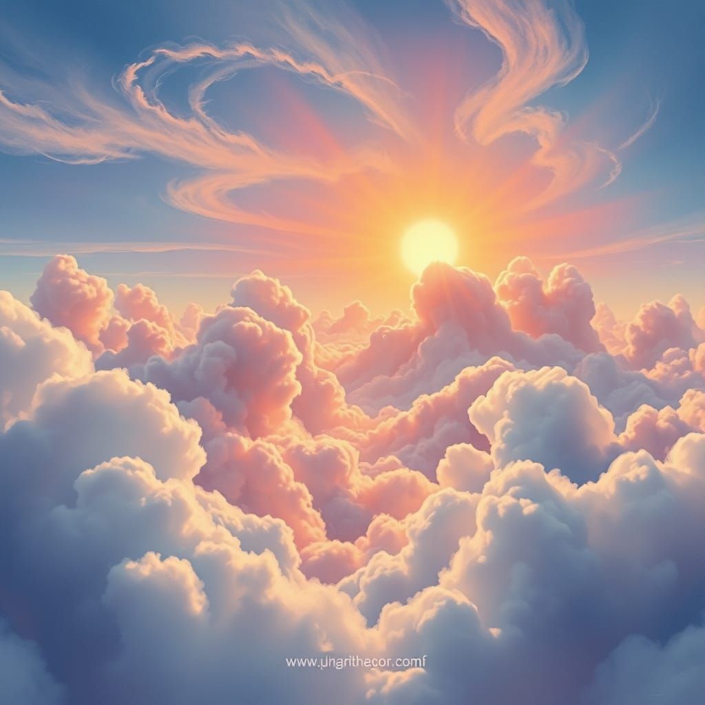 Ethereal Clouds and Sun in Watercolor Style
