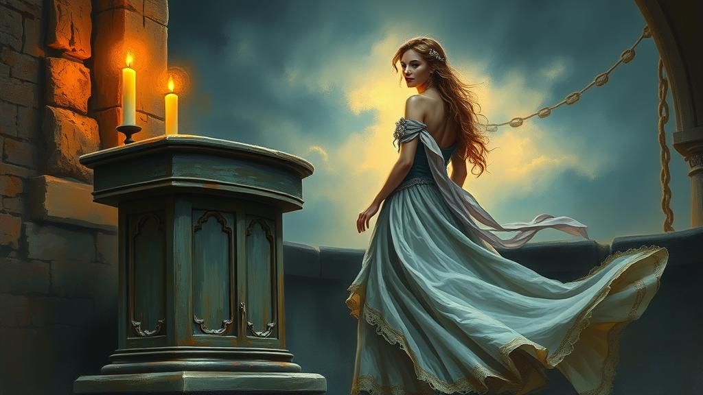 Mystical Woman Beside Pulpit in Romanticism Style