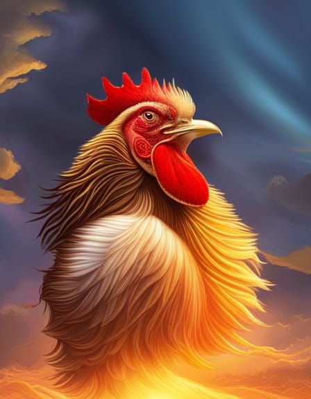 Hyperrealistic Onagadori Rooster Crows at Sunrise