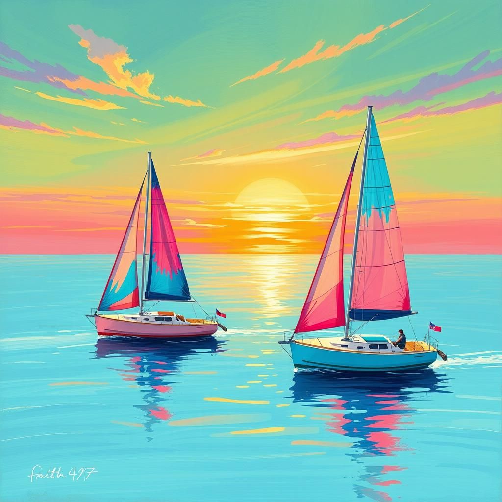 Vibrant Sailing Boats on an Endless Ocean