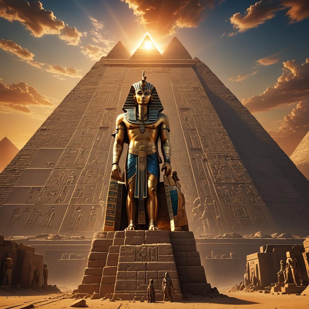 Egyptian Pharaoh Ackmon Ra at Sunset: Cinematic Digital Art