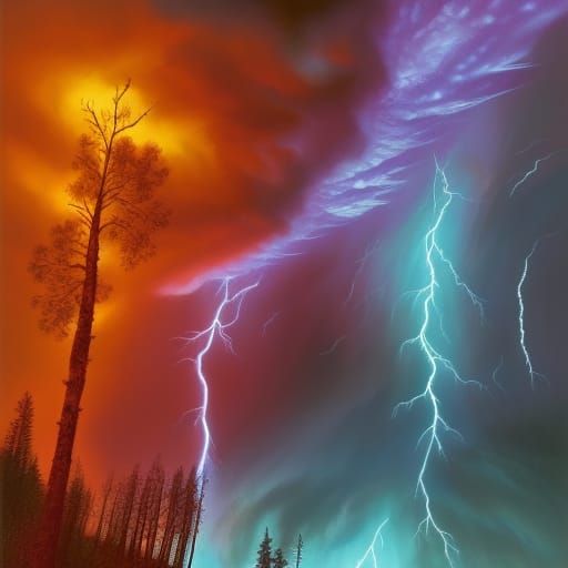 Hyperdetailed Lightning Storm Over Fantasy Forest