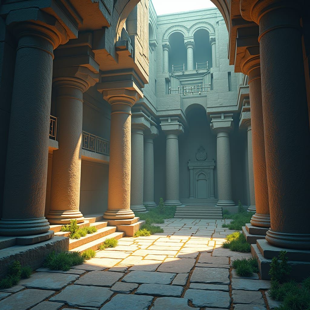 Cartoon Mausoleum Interior in Fantasy Concept Art Style