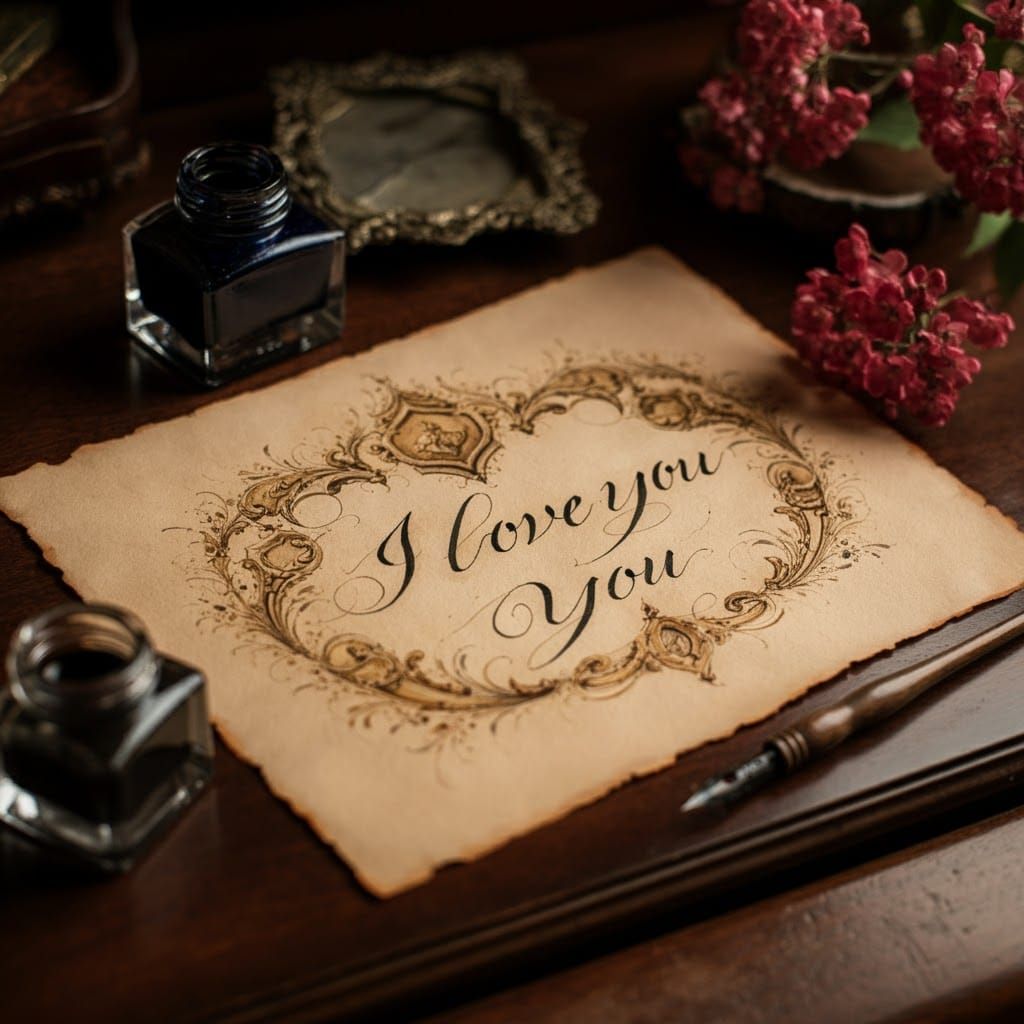 Love Letter on Victorian Desk in Watercolor Style