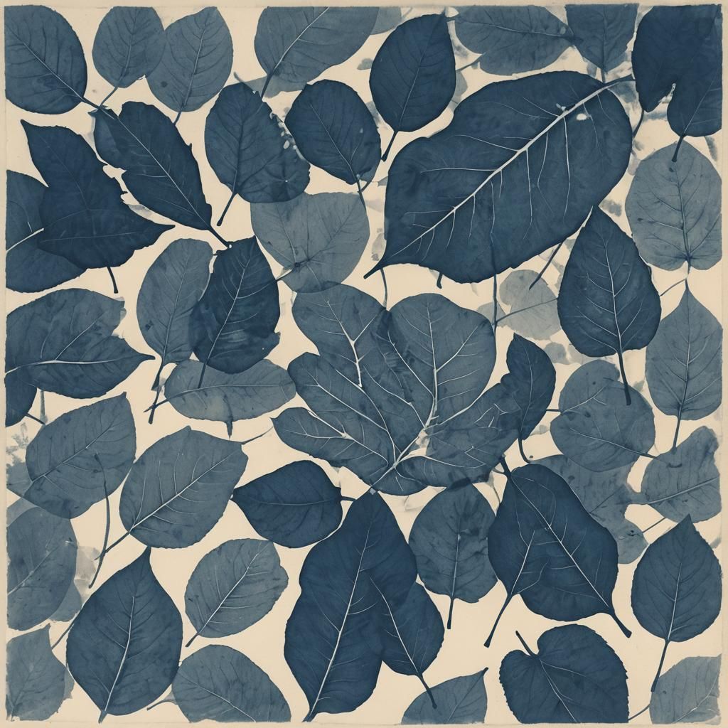Cyanotype Leaves Negative Print Art