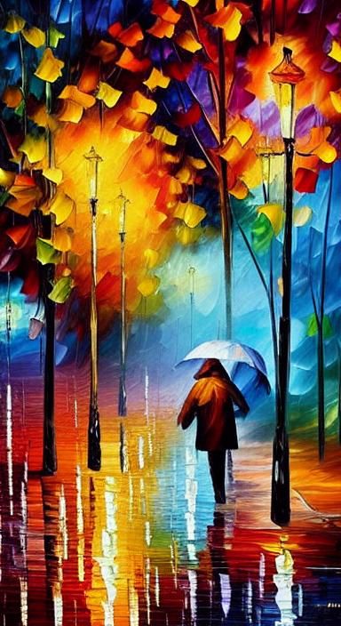 Autumn Night in a Rain-Soaked Parkland