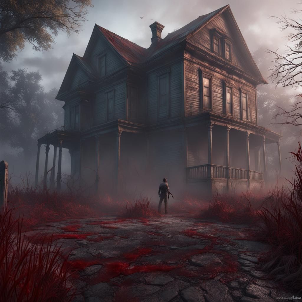 Bloody Walking Dead in Dense Fog: Fantasy Art