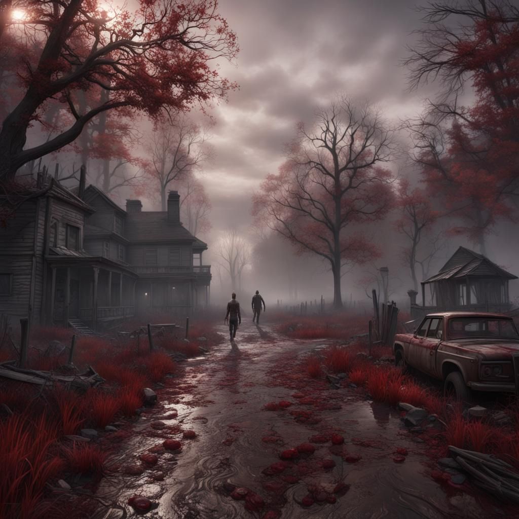 Bloody Zombie Horde in Fog: Fantasy Concept Art