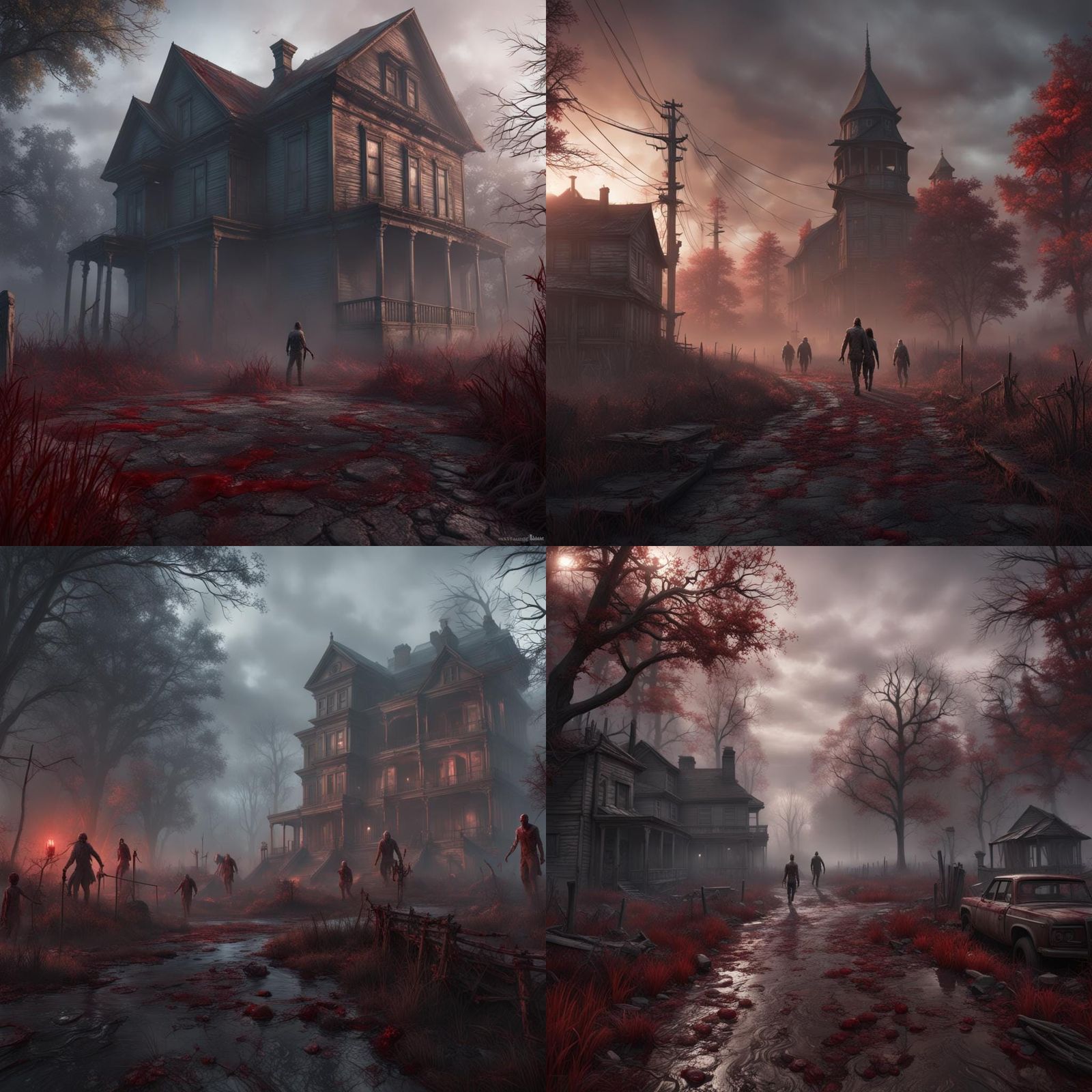 Bloody Walking Dead in Fog: Fantasy Concept Art