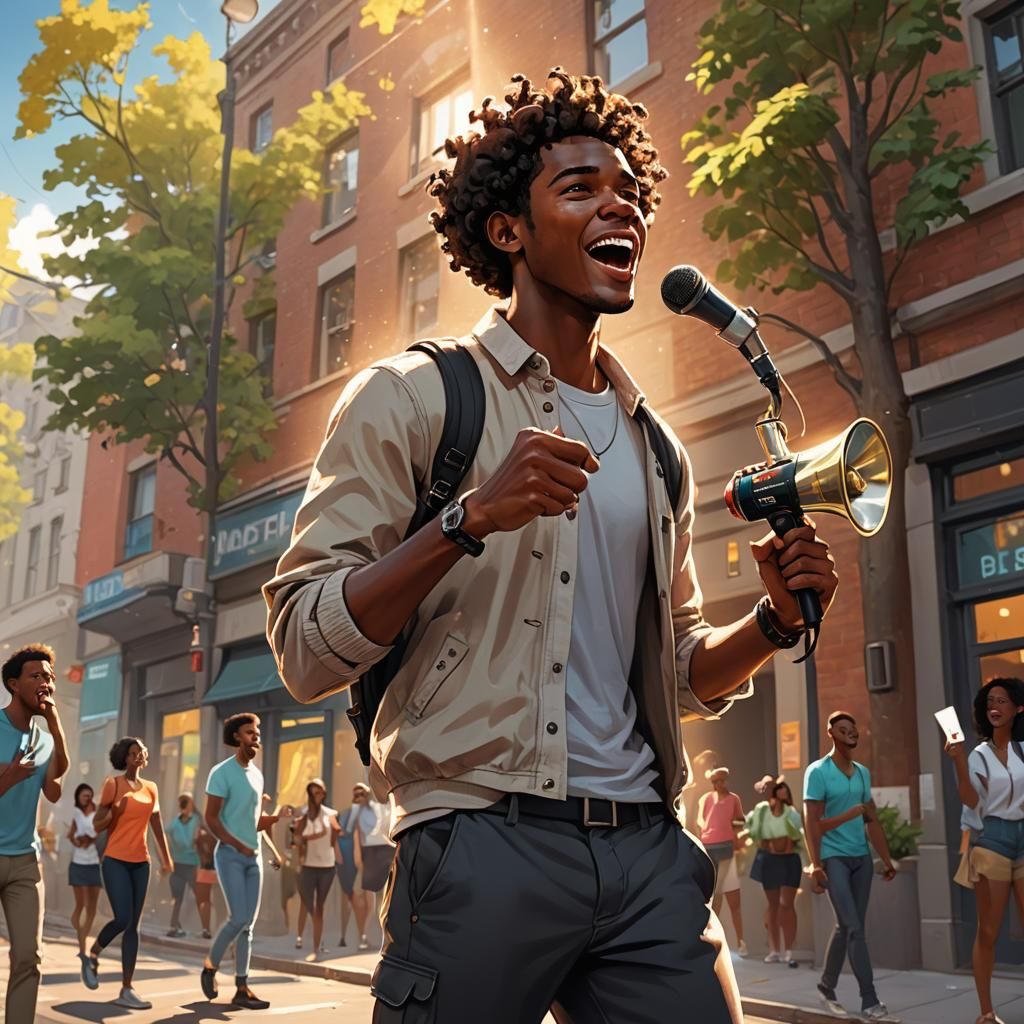 Megaphone Message: Vibrant Digital Art in Golden Hour