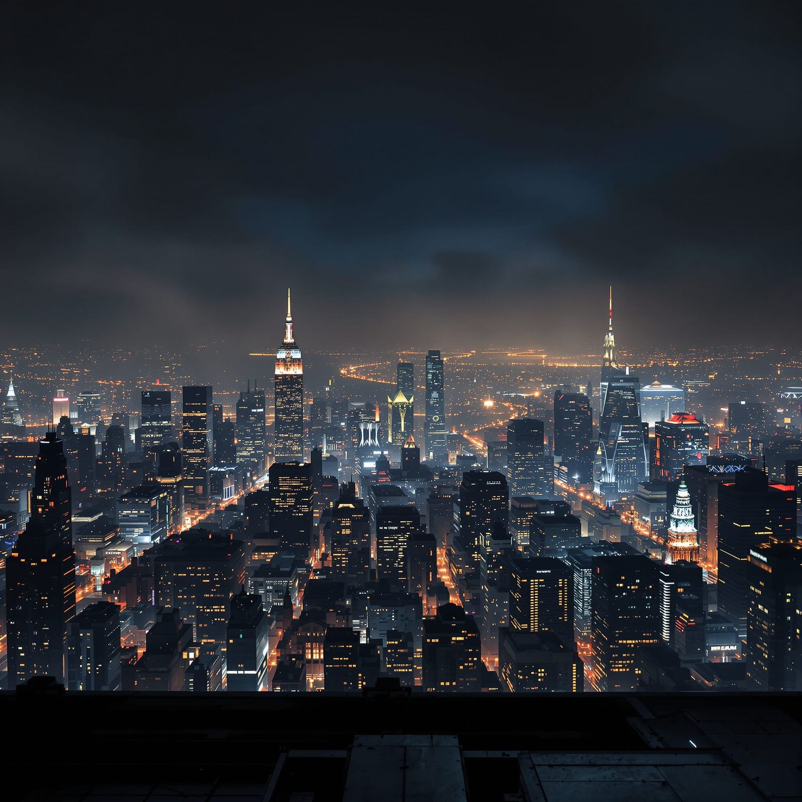 City Skyline at Night: Rooftop View
