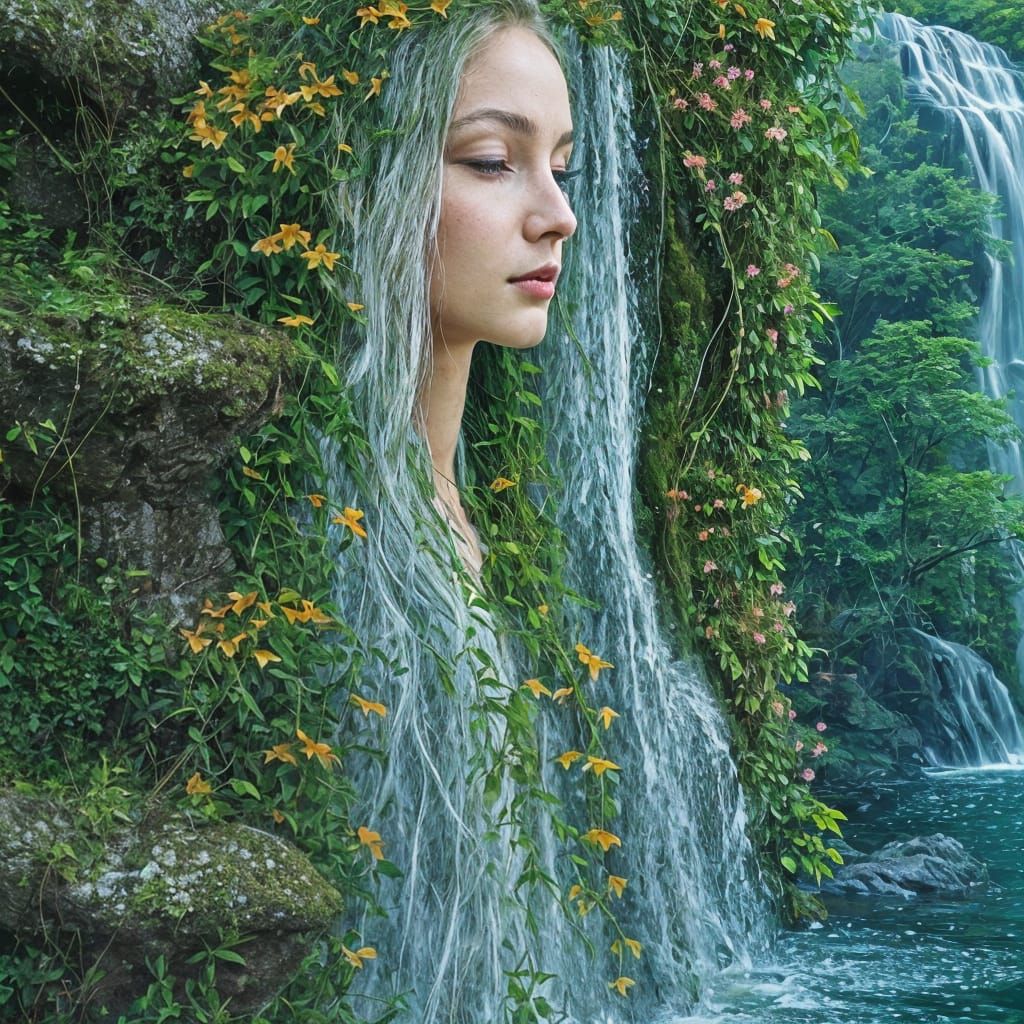 Ethereal Woman Merged with Lush Nature Scene