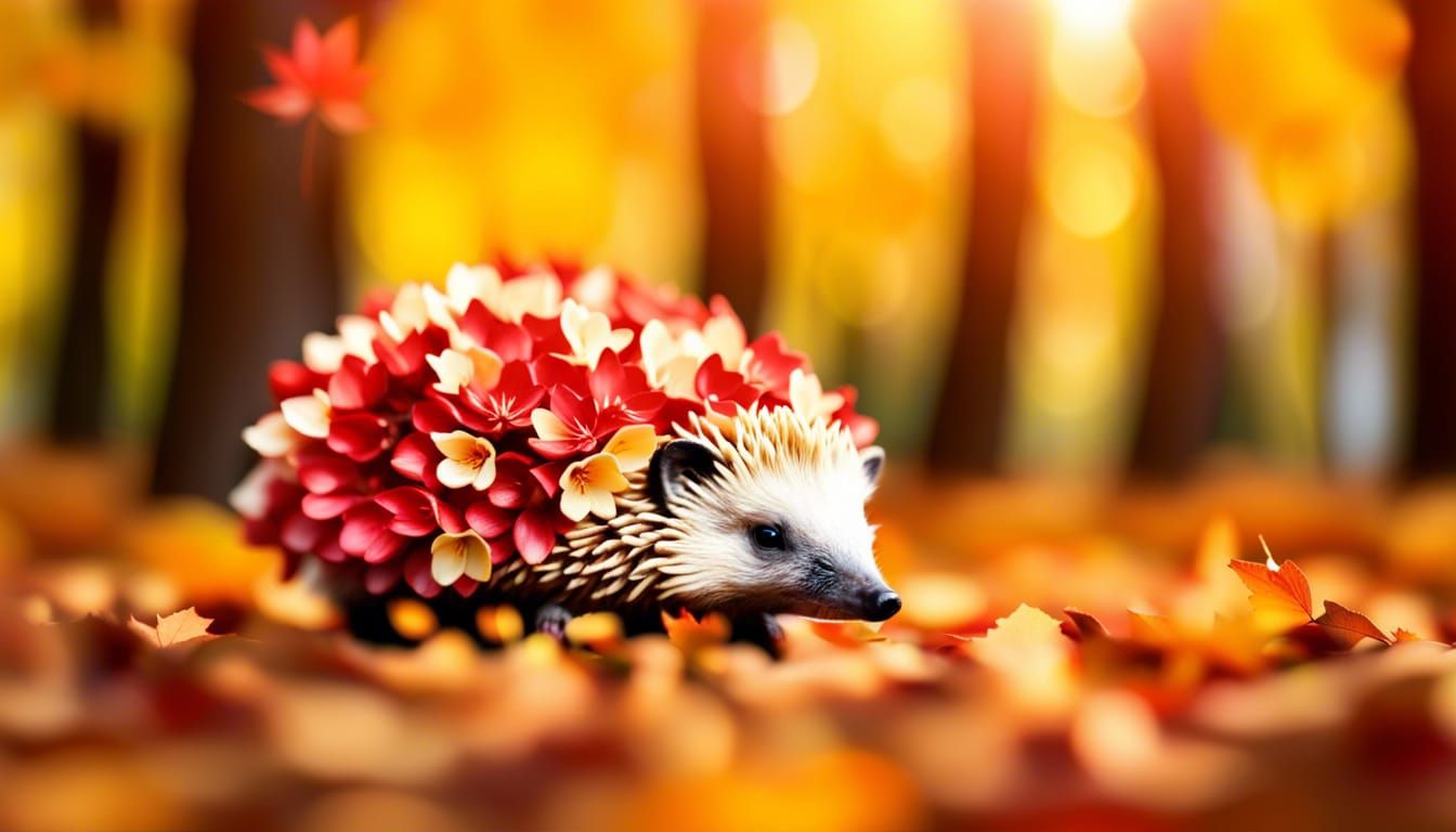 Cherry Blossom Hedgehog in Autumn Forest