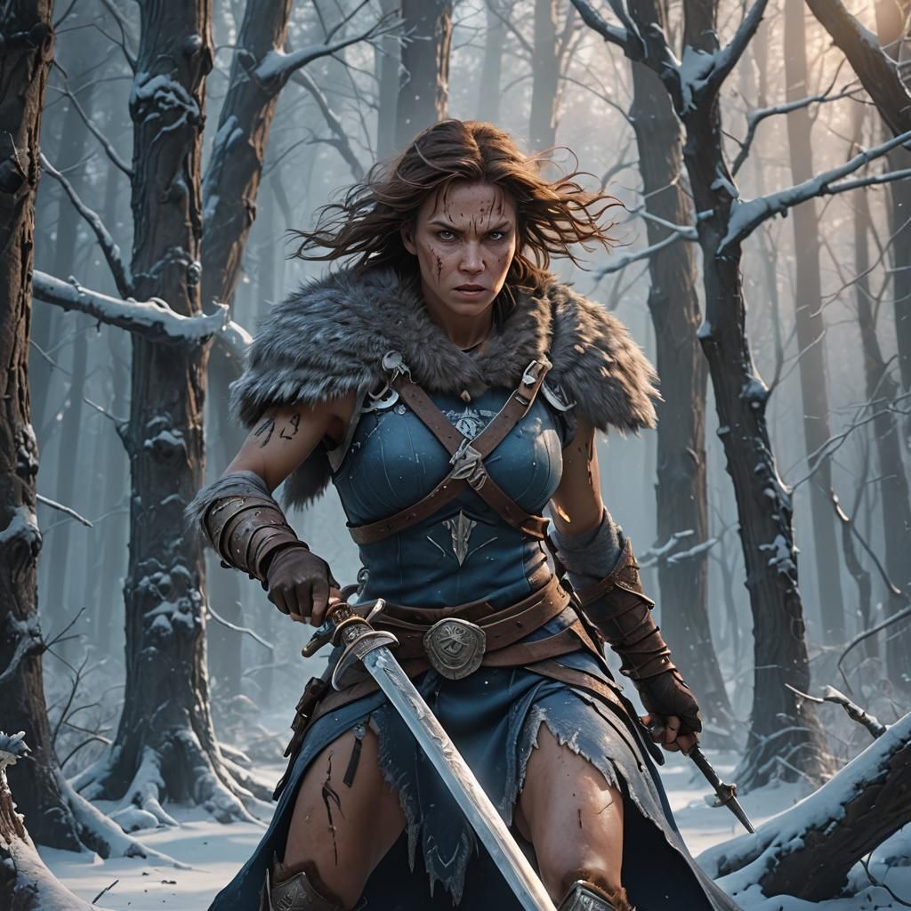 Enraged Barbarian with an Icy Longsword