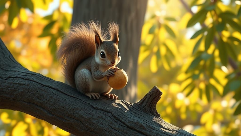 Surrealistic Realism Squirrel in Dappled Sunlight
